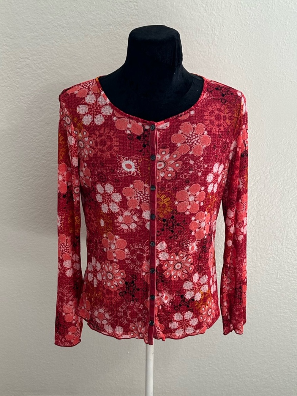 J. Jill Sheer Floral Button Blouse Size Medium
